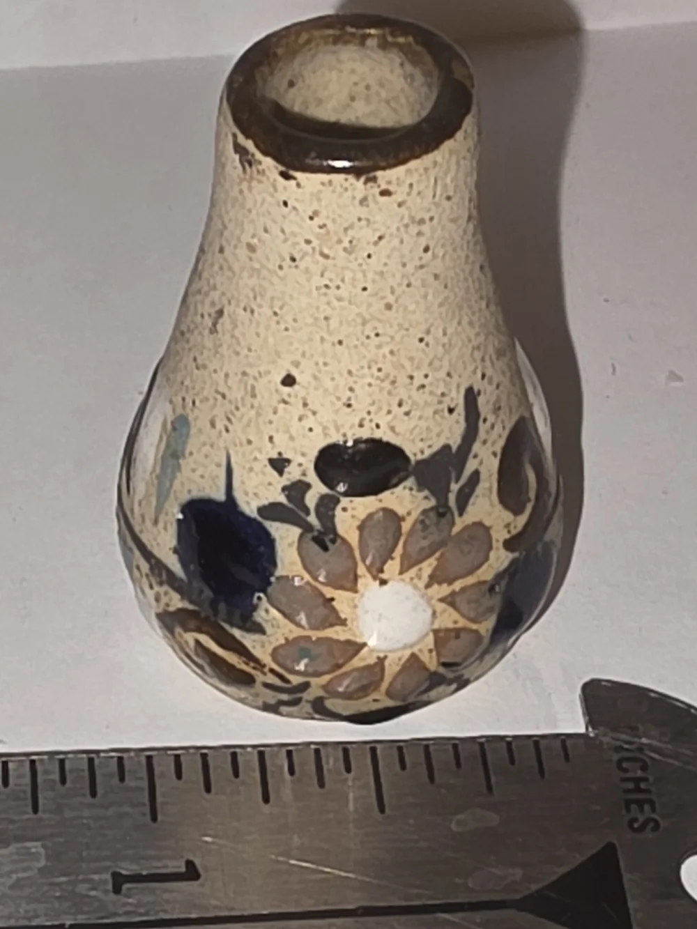 Cream Ceramic Floral Accent Vase with Navy & Brown Motif
